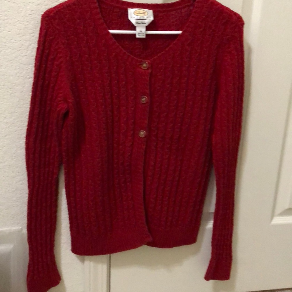 Talbots Red Ribbed Cardigan Sweater- PM